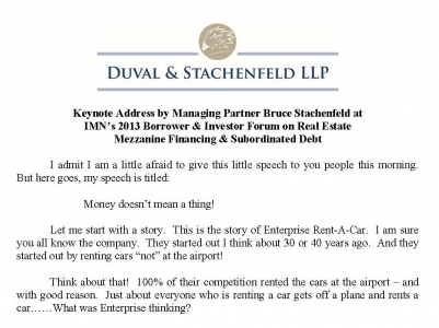 Managing Partner Bruce Stachenfeld Gives Key Note Address at November Mezz Conference