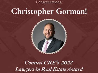 a graphic reads, 'Congratulations, Christopher Gorman!' with a photo of Christopher below