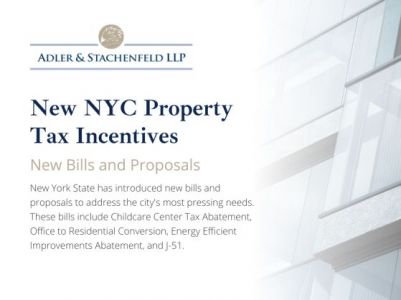 graphic reading, 'New NYC Property Tax Incentives, New Bills and Proposals'