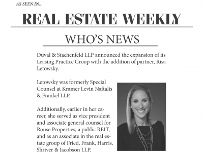 Duval & Stachenfeld Expands Leasing Practice Group With the Addition of Partner, Risa Letowsky