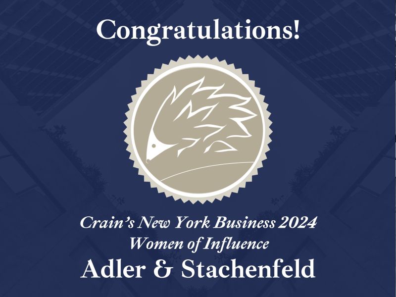 graphic with Adler & Stachenfeld Crain's NY Business 2024 Women of Influence recognition