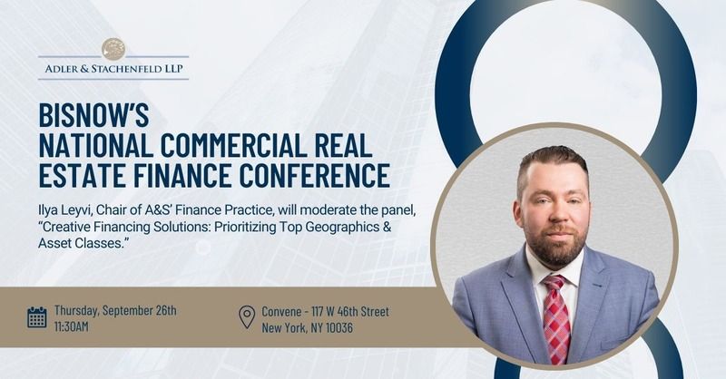 color graphic with headshot of Ilya Leyvi with BIsnow's National Commercial Real Estate Finance Conference