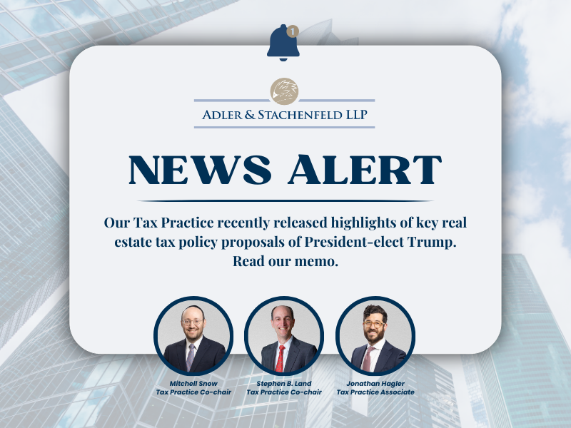 News Alert graphic with photos of Tax Practice members Mitchell Snow, Stephen Land, and Jonathan Hagler