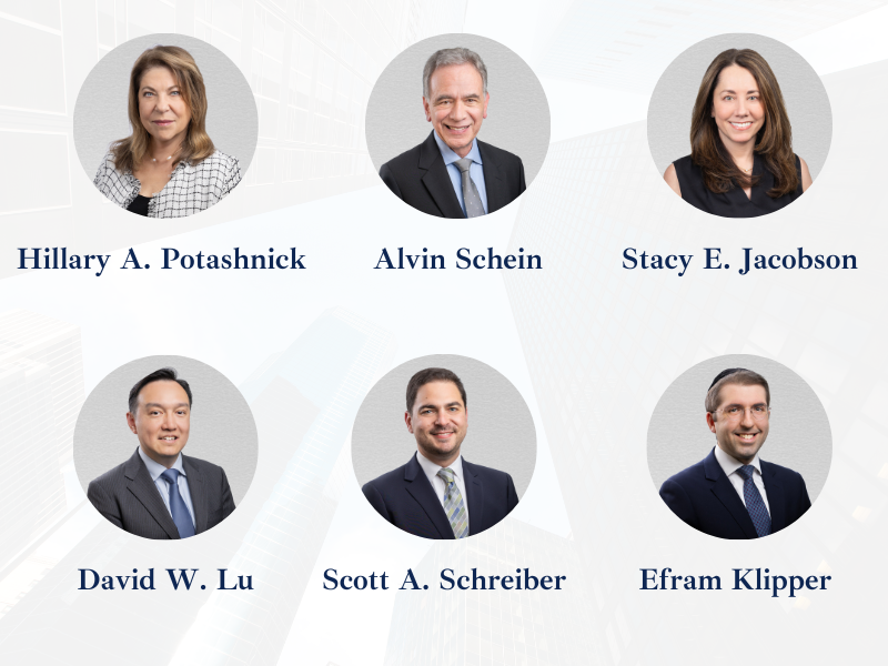 Graphic with six attorney photos and their names - Hillary A. Potashnick, Alvin Schein, Stacy E. Jacobson, David W. Lu, Scott A. Schreiber, and Efram Klipper